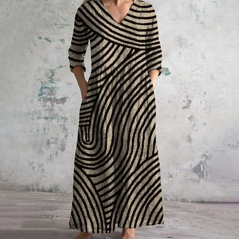 Eve | Stylish V-Neck Striped Maxi Dress Luvy Boutique