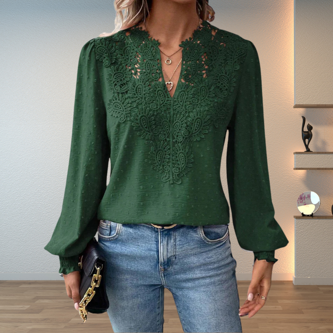 Hazel | Women Elegant Loose-Fit V-Neck Lace Blouse Luvy Boutique