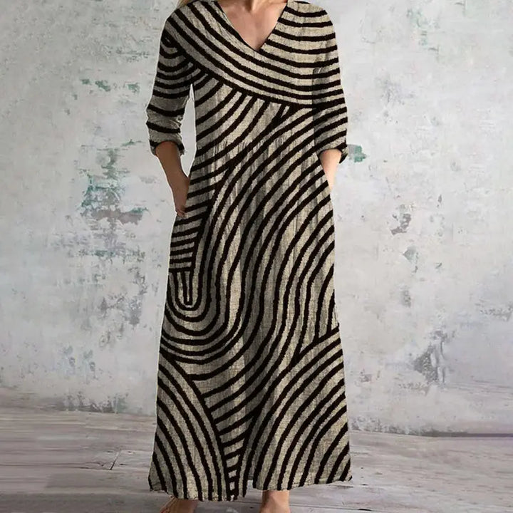 Eve | Stylish V-Neck Striped Maxi Dress Luvy Boutique