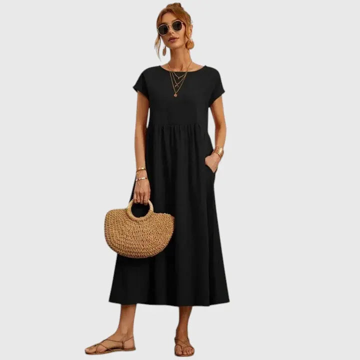 Ashley | Women’s Short Sleeve Loose Midi Dress Luvy Boutique
