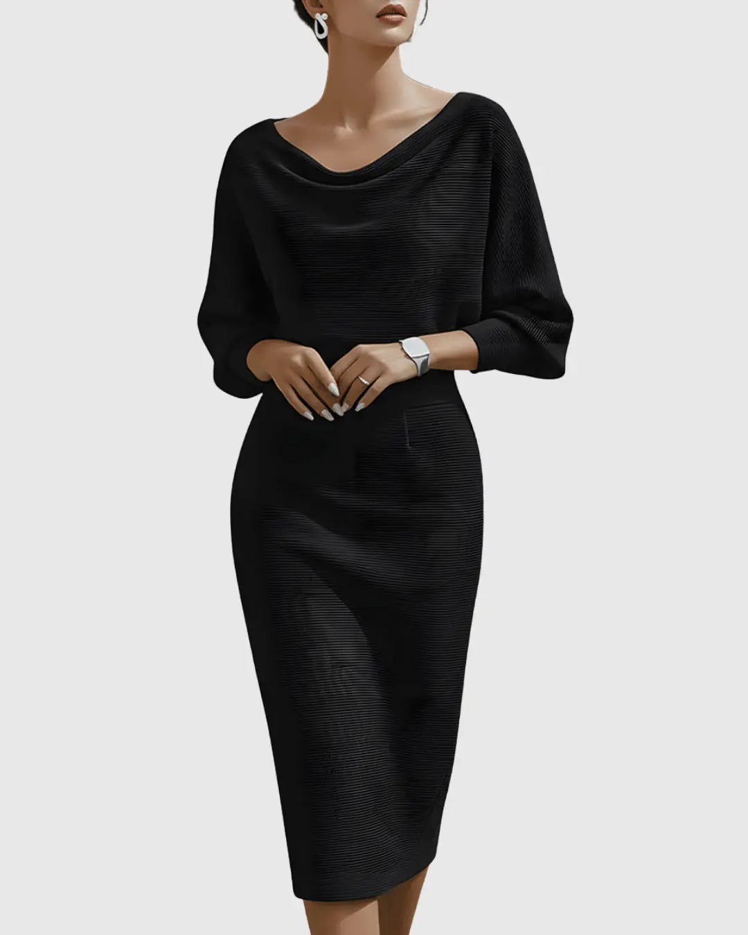 Chloe | Womens Elegant Draped Knit Midi Dress Luvy Boutique