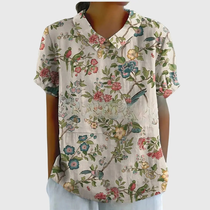 Florence | Women’s Floral Short Sleeve Collared Blouse Luvy Boutique