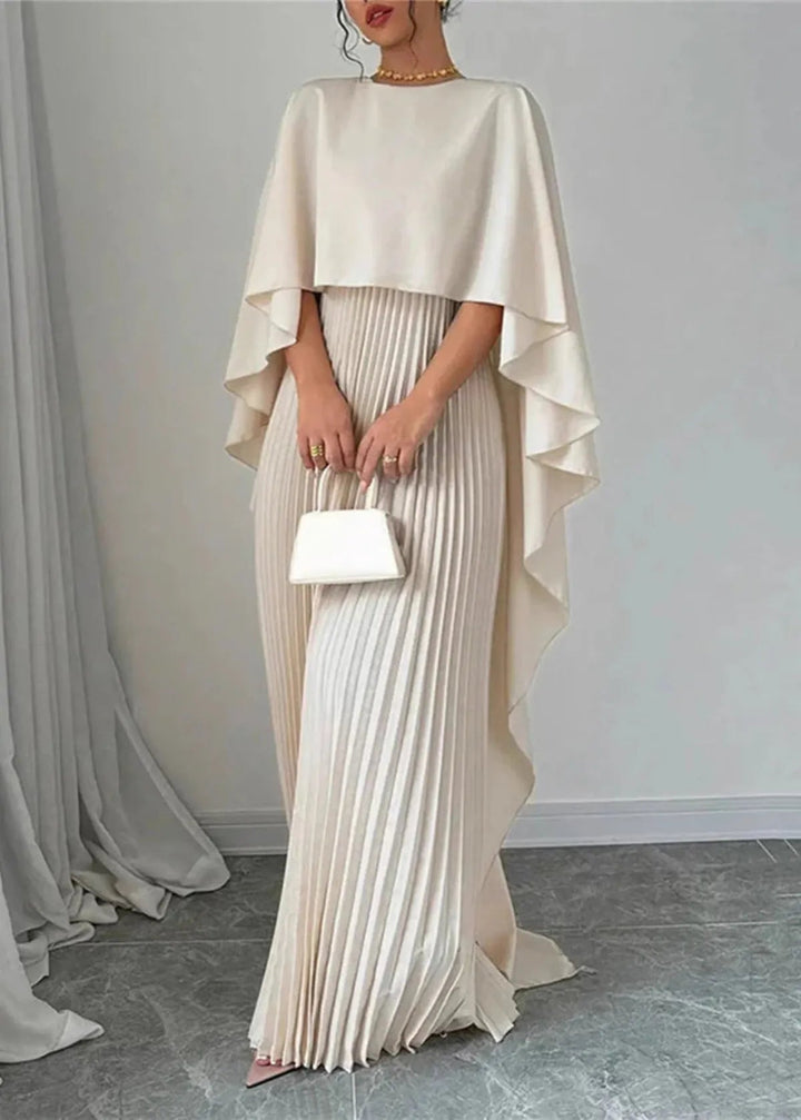Jasmine | Women's Pleated Cape Maxi Wedding Guest Dress Luvy Boutique
