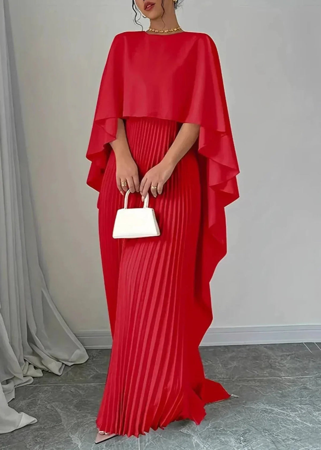 Jasmine | Women's Pleated Cape Maxi Wedding Guest Dress Luvy Boutique