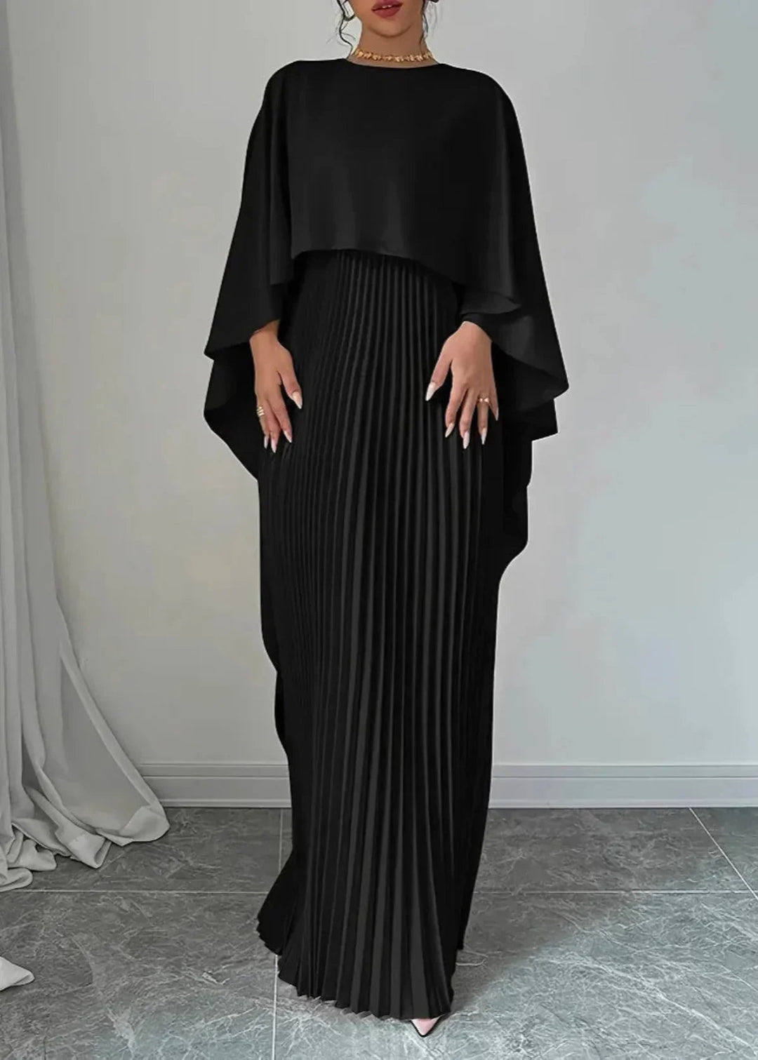 Jasmine | Women's Pleated Cape Maxi Wedding Guest Dress Luvy Boutique