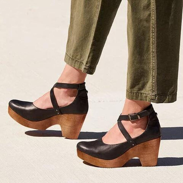 Abigail | Women’s Cross Strap Platform Block Heel Shoes Luvy Boutique