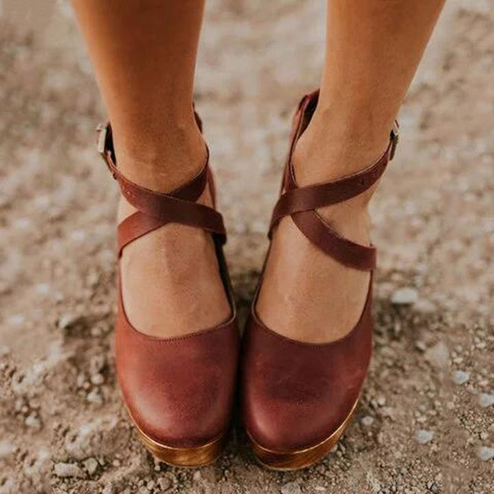 Abigail | Women’s Cross Strap Platform Block Heel Shoes Luvy Boutique