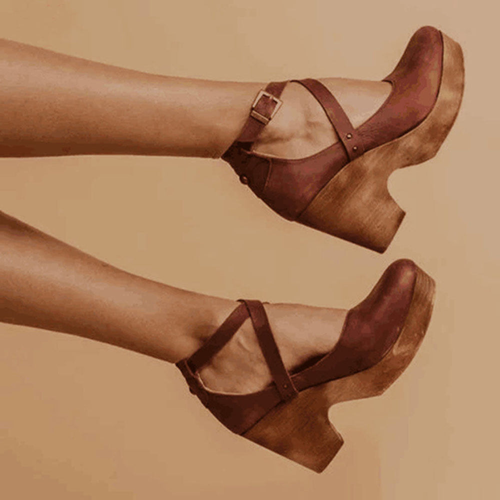 Abigail | Women’s Cross Strap Platform Block Heel Shoes Luvy Boutique