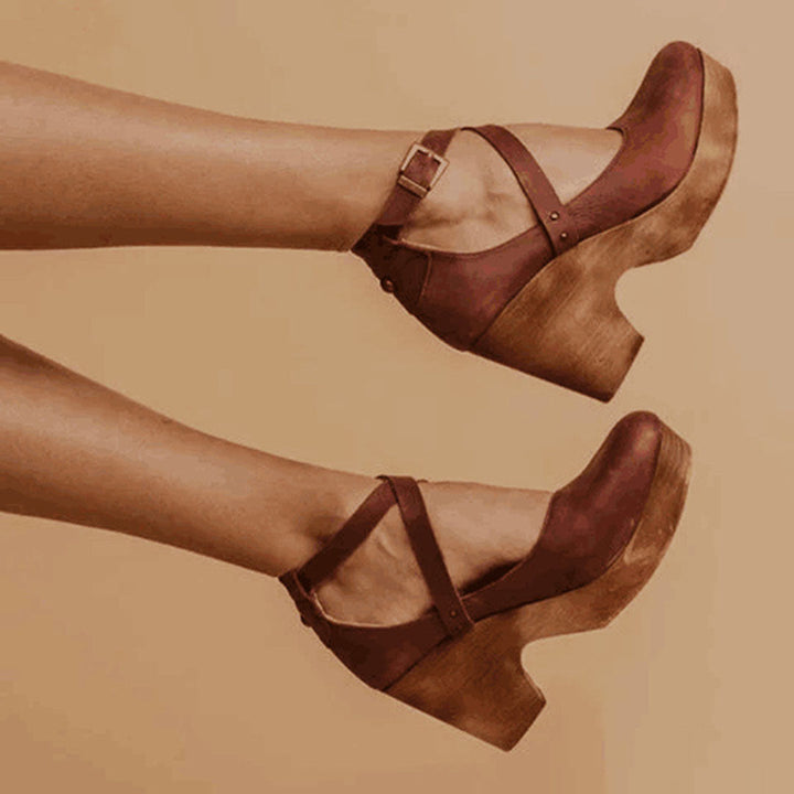 Abigail | Women’s Cross Strap Platform Block Heel Shoes Luvy Boutique