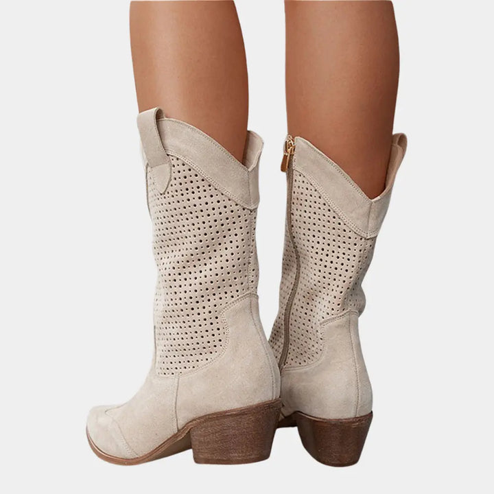 Sydney | Women’s Perforated Mid Calf Western Boots Luvy Boutique