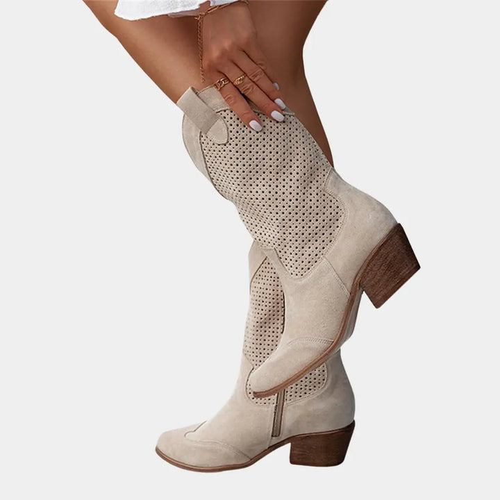 Sydney | Women’s Perforated Mid Calf Western Boots Luvy Boutique