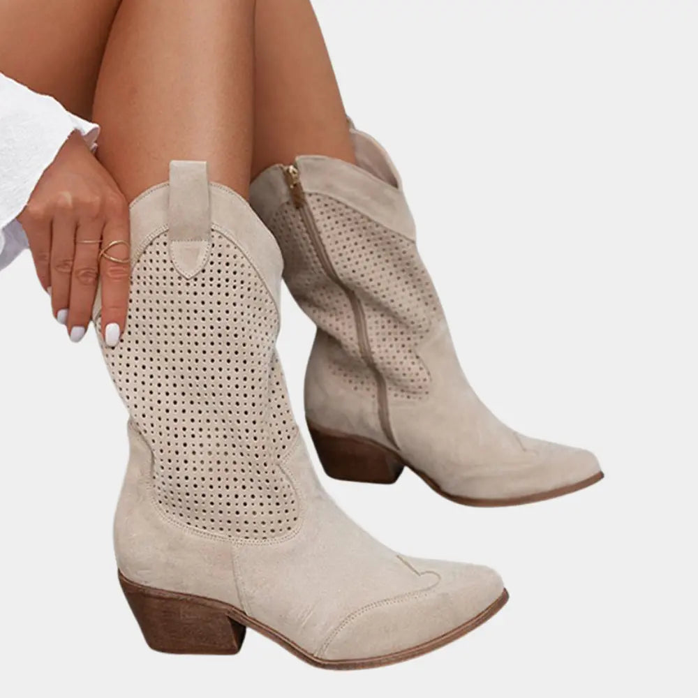 Sydney | Women’s Perforated Mid Calf Western Boots Luvy Boutique