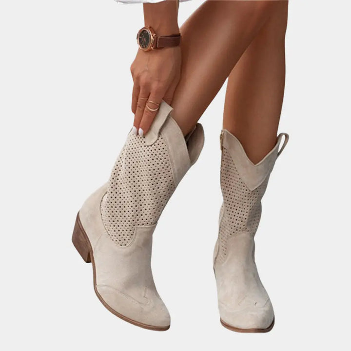 Sydney | Women’s Perforated Mid Calf Western Boots Luvy Boutique