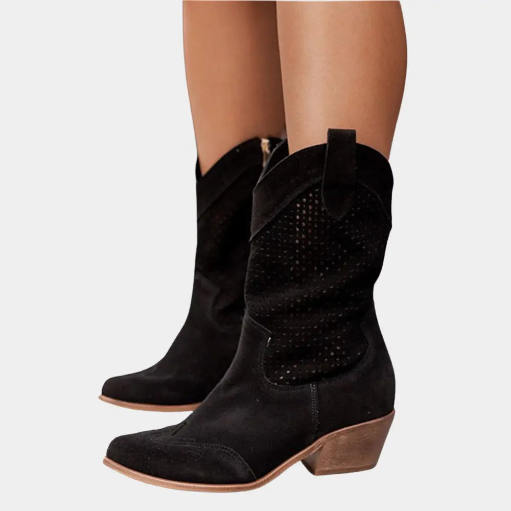 Sydney | Women’s Perforated Mid Calf Western Boots Luvy Boutique