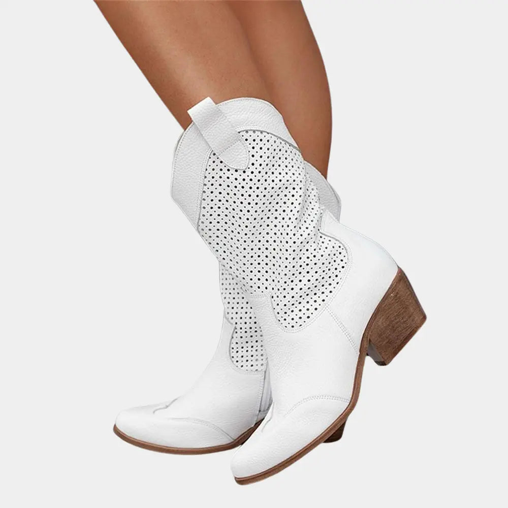 Sydney | Women’s Perforated Mid Calf Western Boots Luvy Boutique