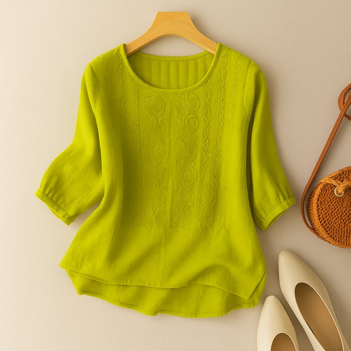 Brooklyn | Women’s Embroidered Three Quarter Sleeve Top Luvy Boutique