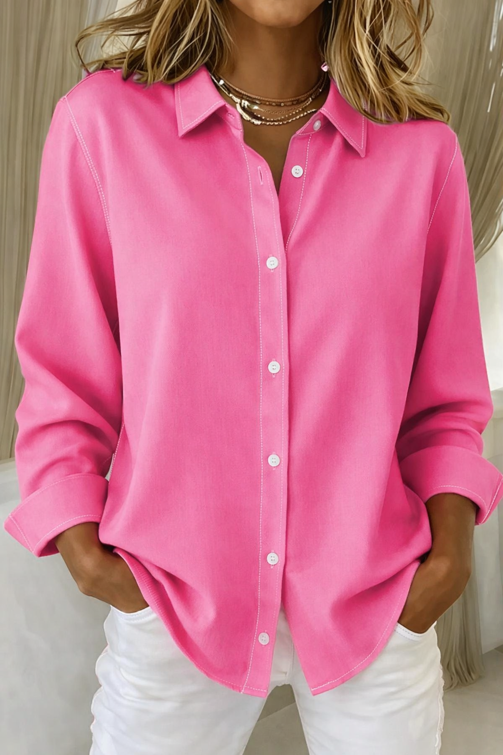 Alyssa | Women’s Button Front Long Sleeve Top Luvy Boutique