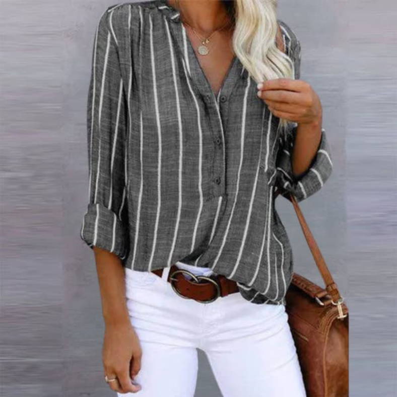 Clara | Women's Striped Long Sleeve Button Top Luvy Boutique