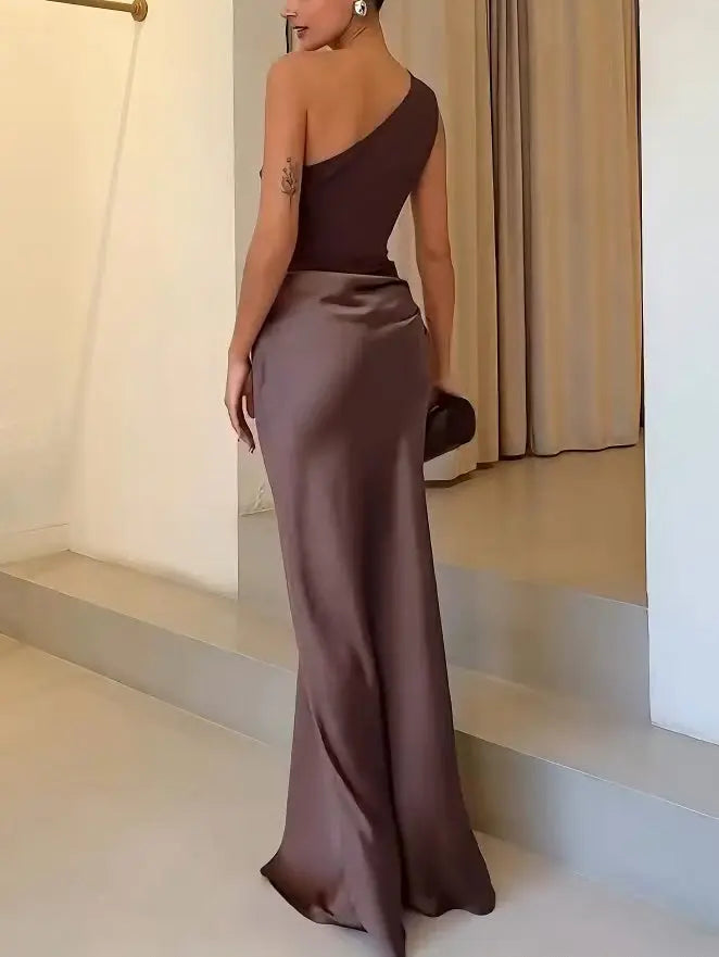Charlotte | Women’s Elegant Shoulder Satin Evening Gown Luvy Boutique