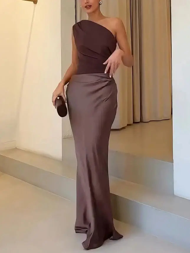 Charlotte | Women’s Elegant Shoulder Satin Evening Gown Luvy Boutique