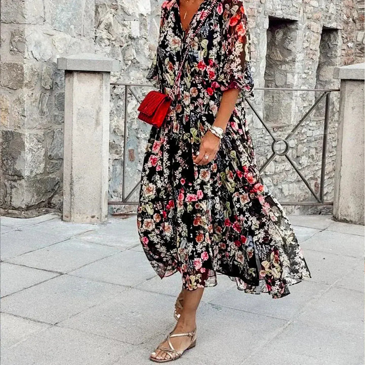 Liana | Stylish Floral V-Neck Maxi Dress Luvy Boutique
