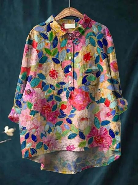 Audrey | Womens Floral Button Up Long Sleeve Shirt Luvy Boutique