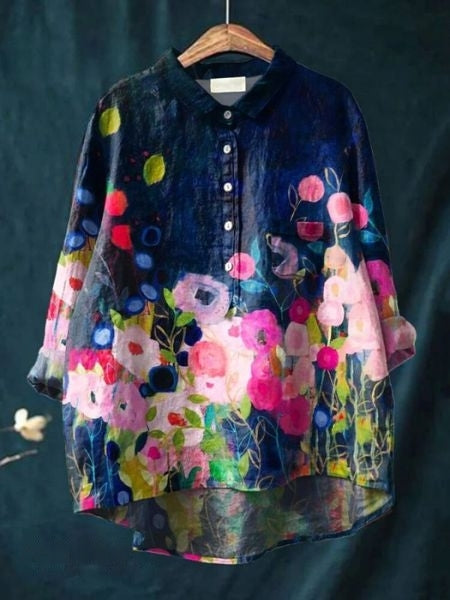 Audrey | Womens Floral Button Up Long Sleeve Shirt Luvy Boutique
