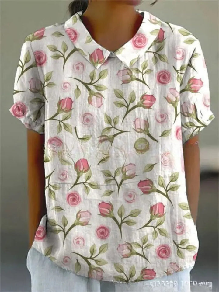 Sarah | Women’s Floral Print Collared Casual Blouse Luvy Boutique