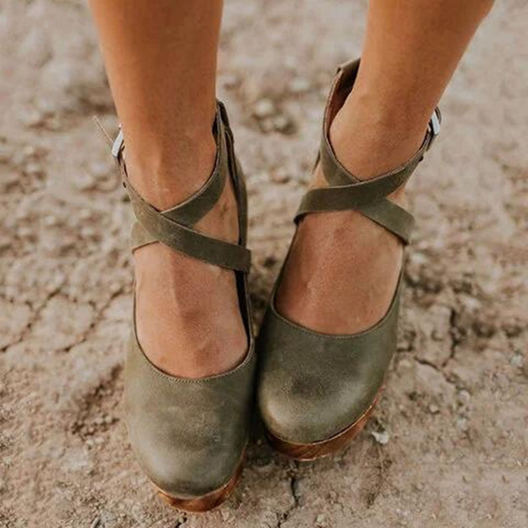 Abigail | Women’s Cross Strap Platform Block Heel Shoes Luvy Boutique