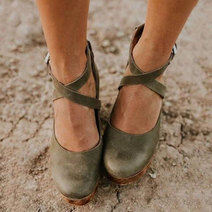 Abigail | Women’s Cross Strap Platform Block Heel Shoes Luvy Boutique