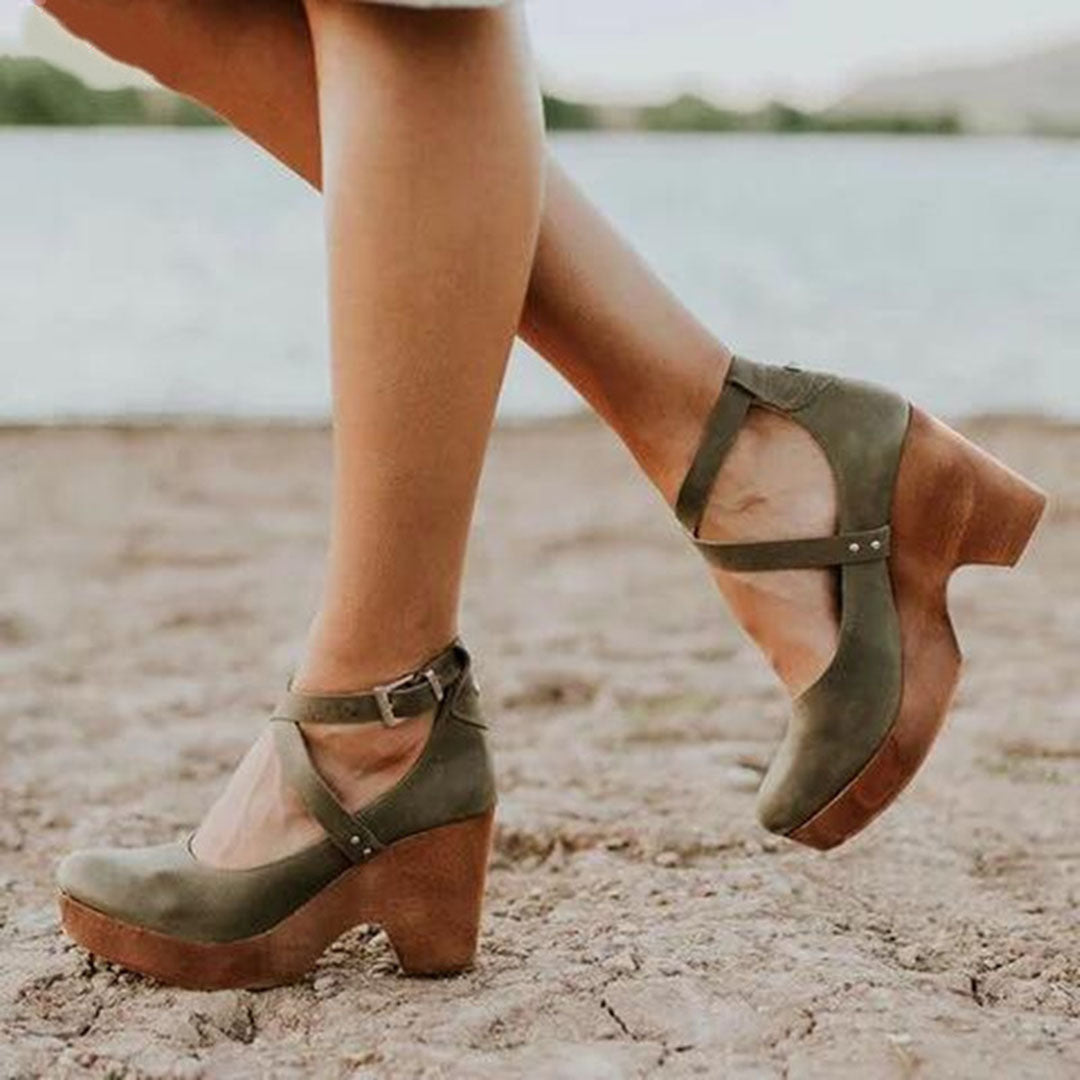 Abigail | Women’s Cross Strap Platform Block Heel Shoes Luvy Boutique