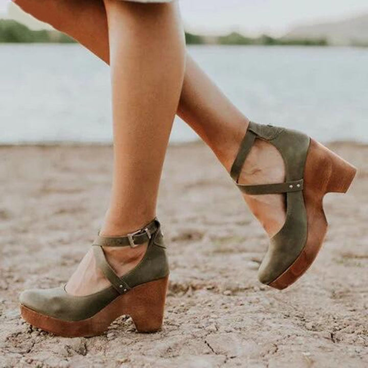 Abigail | Women’s Cross Strap Platform Block Heel Shoes Luvy Boutique