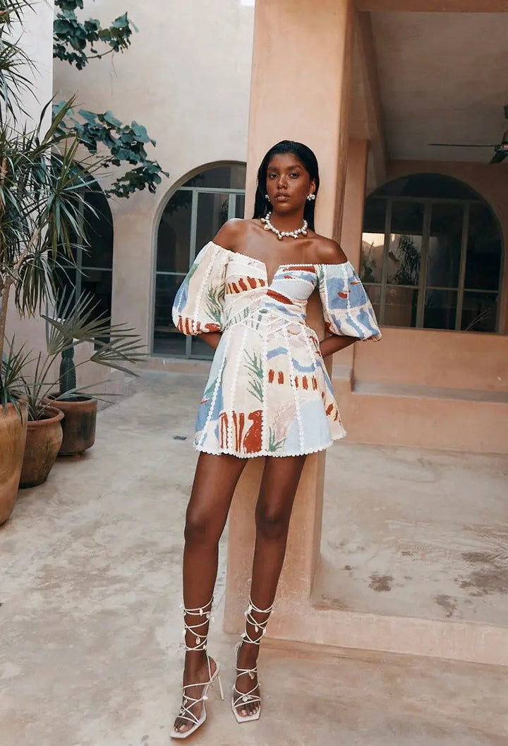Melanie | Stylish Off-Shoulder Print Dress Luvy Boutique