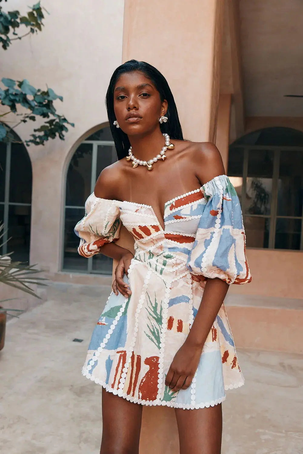 Melanie | Stylish Off-Shoulder Print Dress Luvy Boutique
