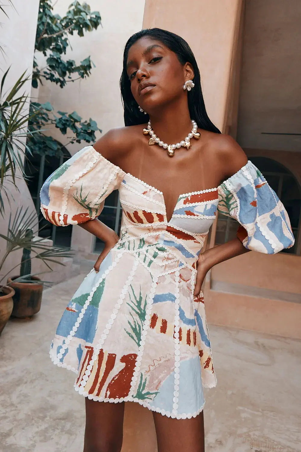 Melanie | Stylish Off-Shoulder Print Dress Luvy Boutique