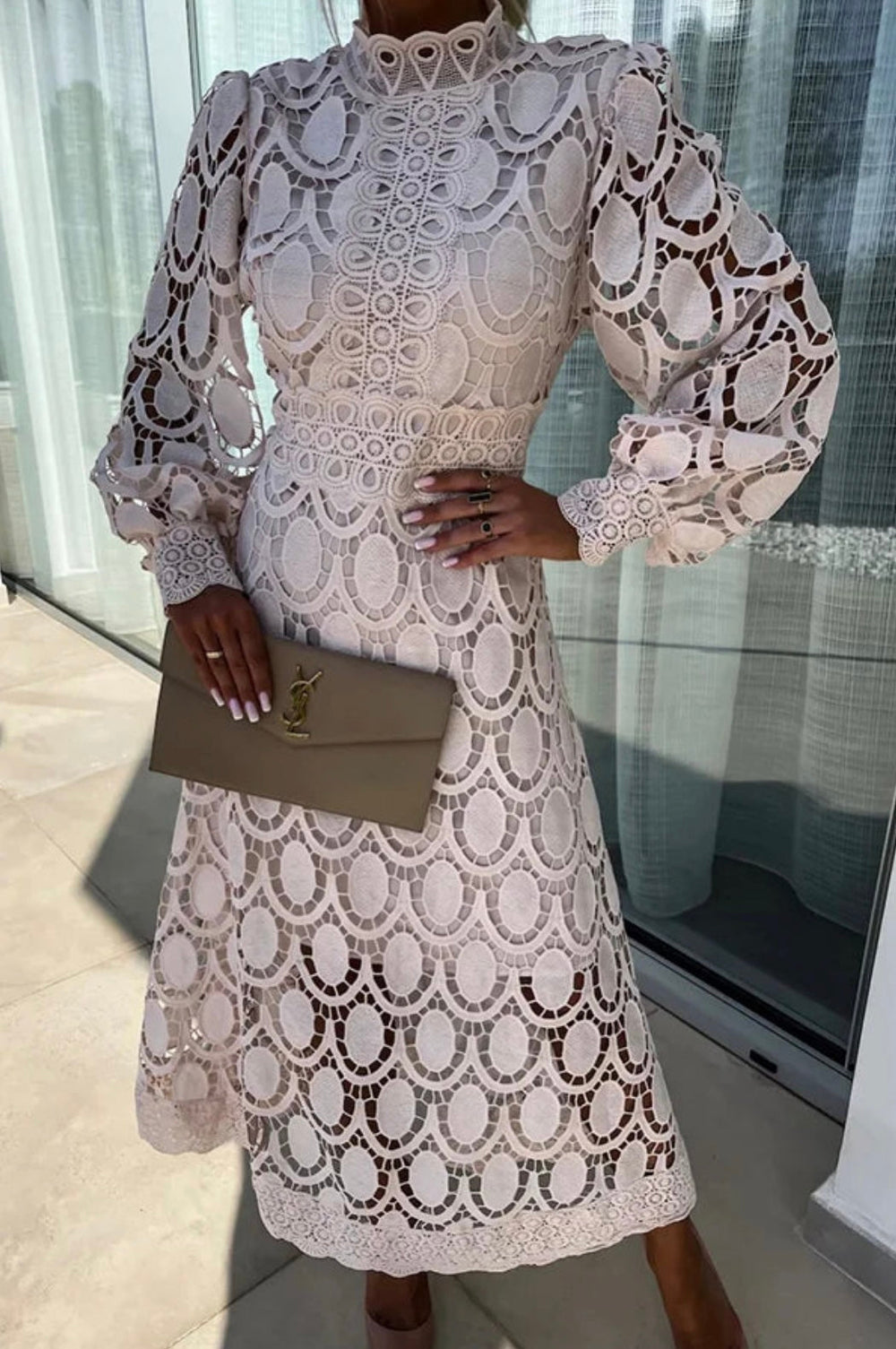 Jenna | Women Elegant Lace Long Sleeve Midi Dress Luvy Boutique