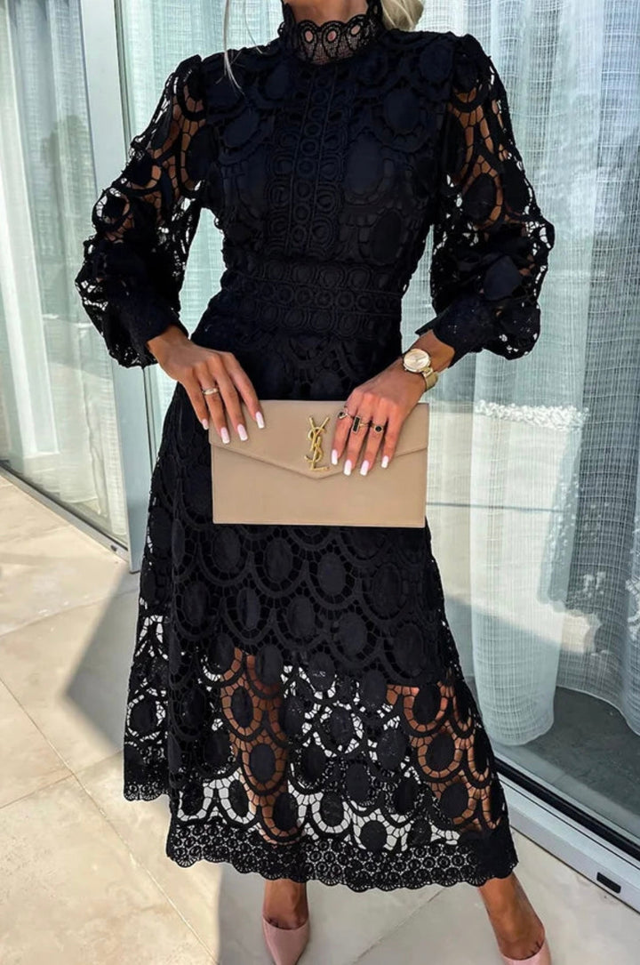 Jenna | Women Elegant Lace Long Sleeve Midi Dress Luvy Boutique