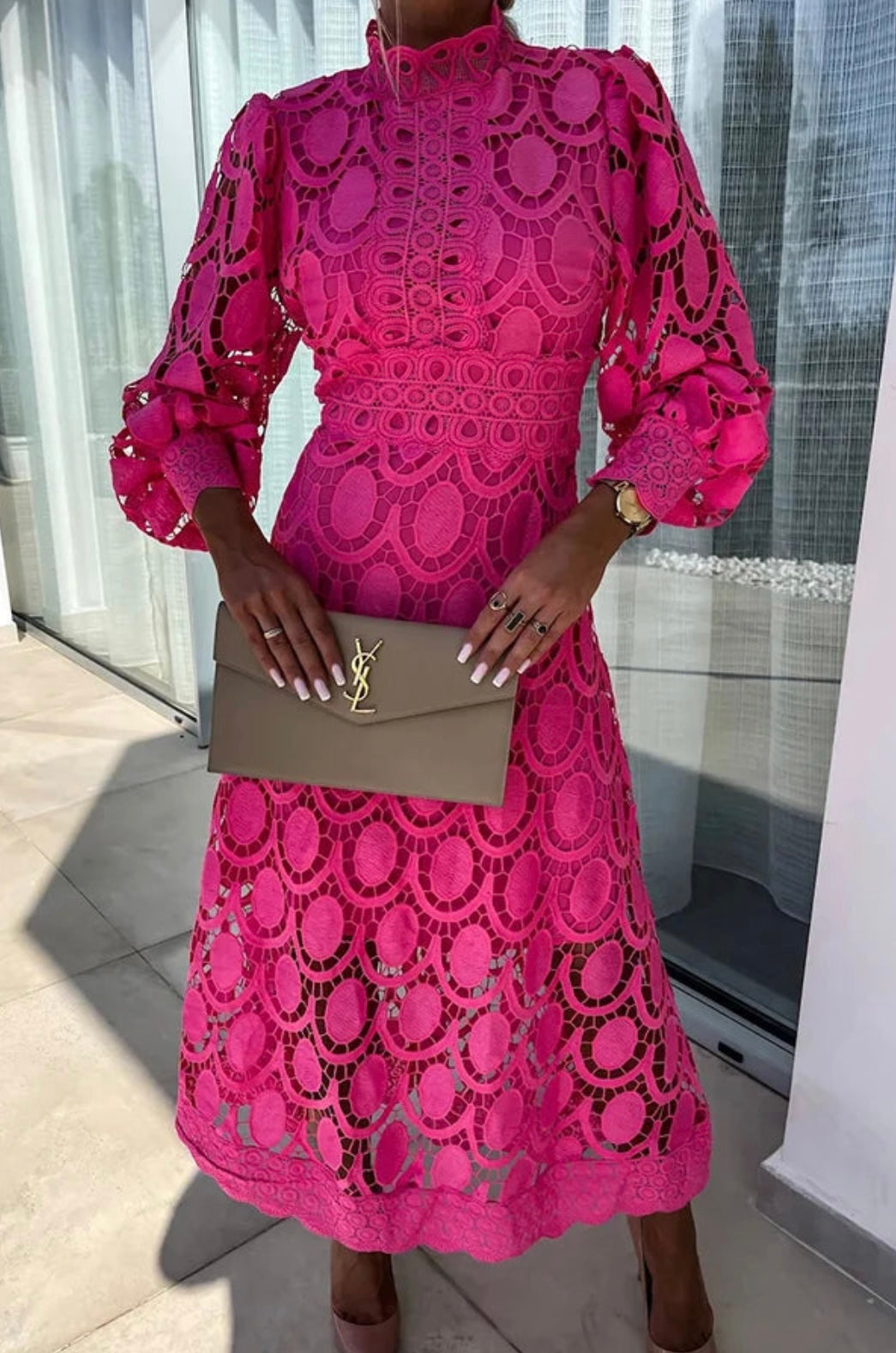 Jenna | Women Elegant Lace Long Sleeve Midi Dress Luvy Boutique