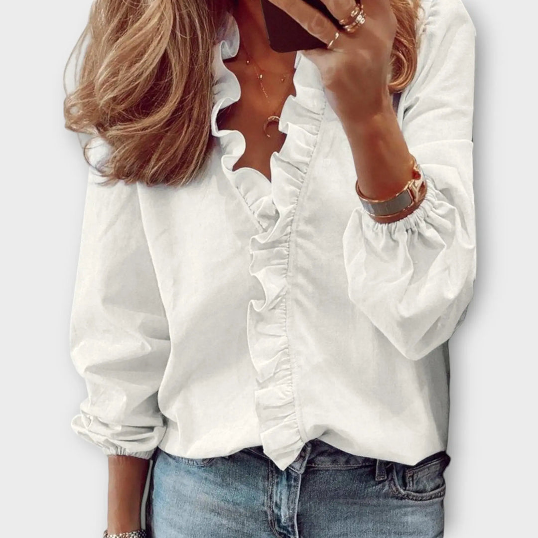 Daisy | Women’s Ruffle V Neck Long Sleeve Blouse Luvy Boutique