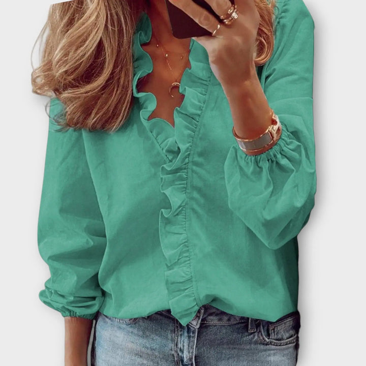 Charlotte | Womens Ruffle V Neck Long Sleeve Blouse Luvy Boutique