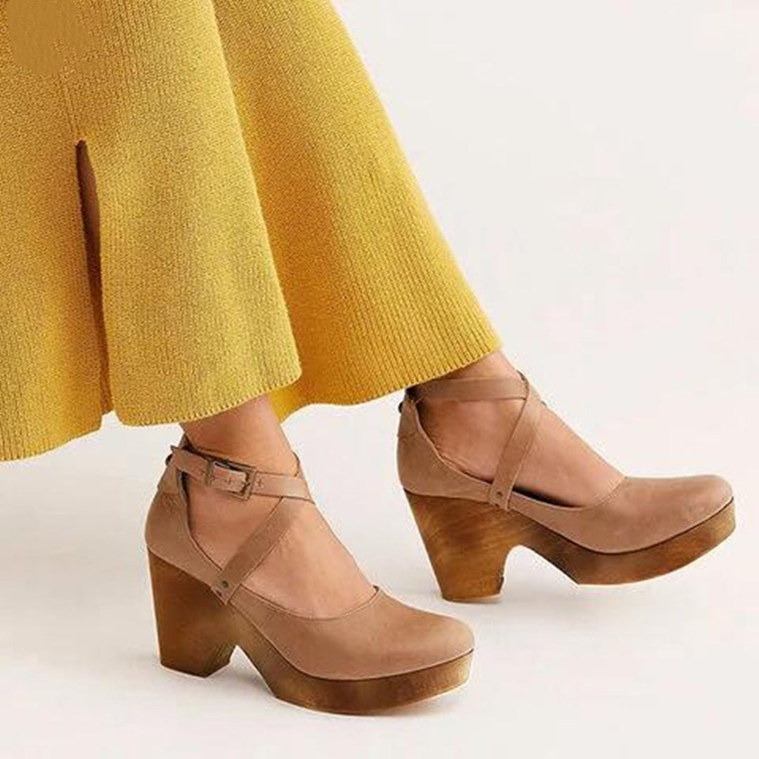 Abigail | Women’s Cross Strap Platform Block Heel Shoes Luvy Boutique