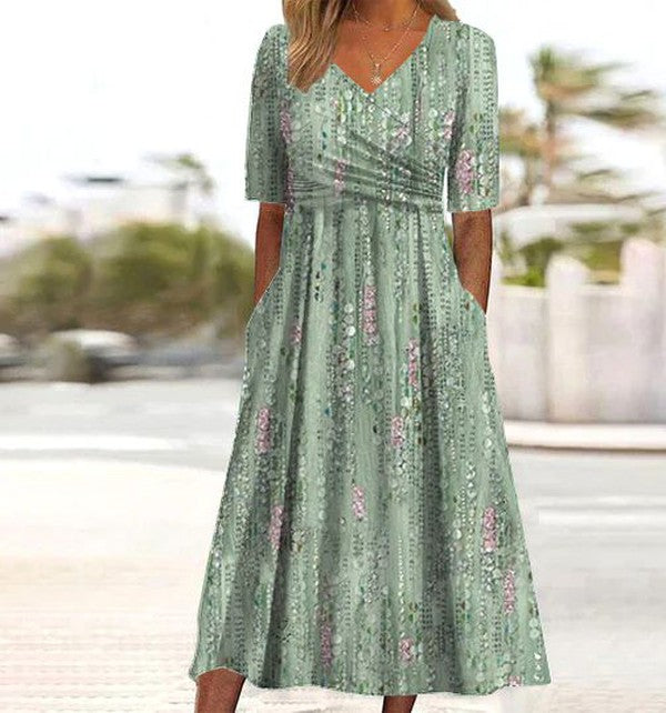 Bella | Womens V Neck Floral Midi Dress Luvy Boutique