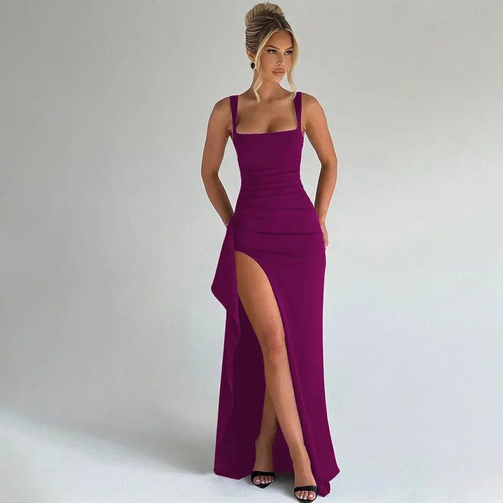 Blair | Women Square Neck High Slit Dress Luvy Boutique