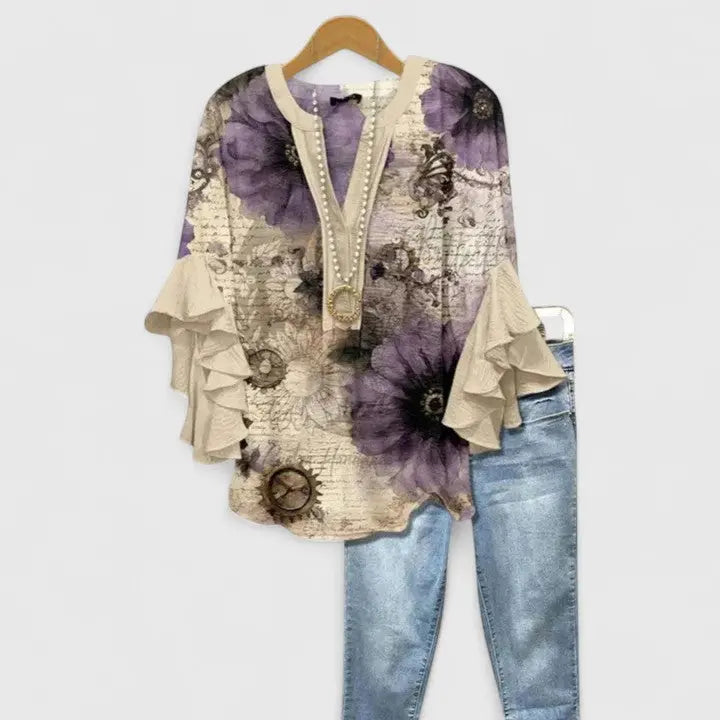 Florence | Womens Floral Ruffle Sleeve Casual Top Luvy Boutique