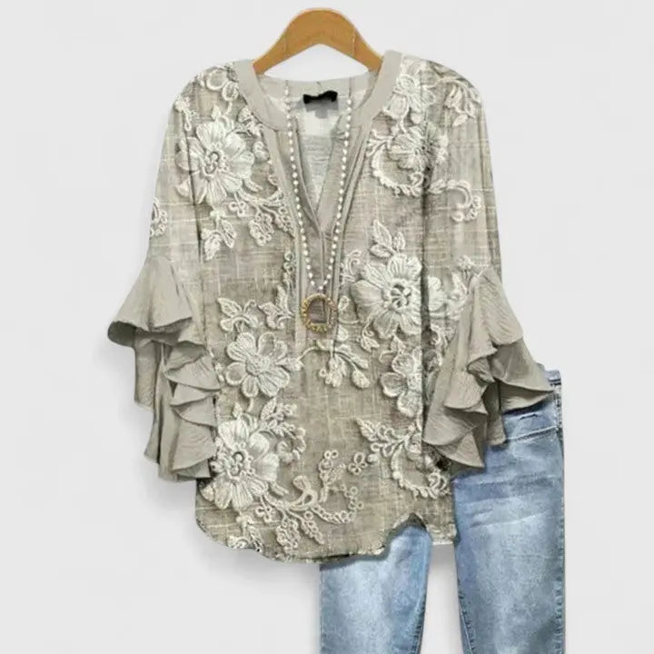 Florence | Womens Floral Ruffle Sleeve Casual Top Luvy Boutique