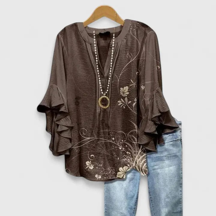 Emily | Women’s Floral Ruffle Sleeve Blouse Luvy Boutique