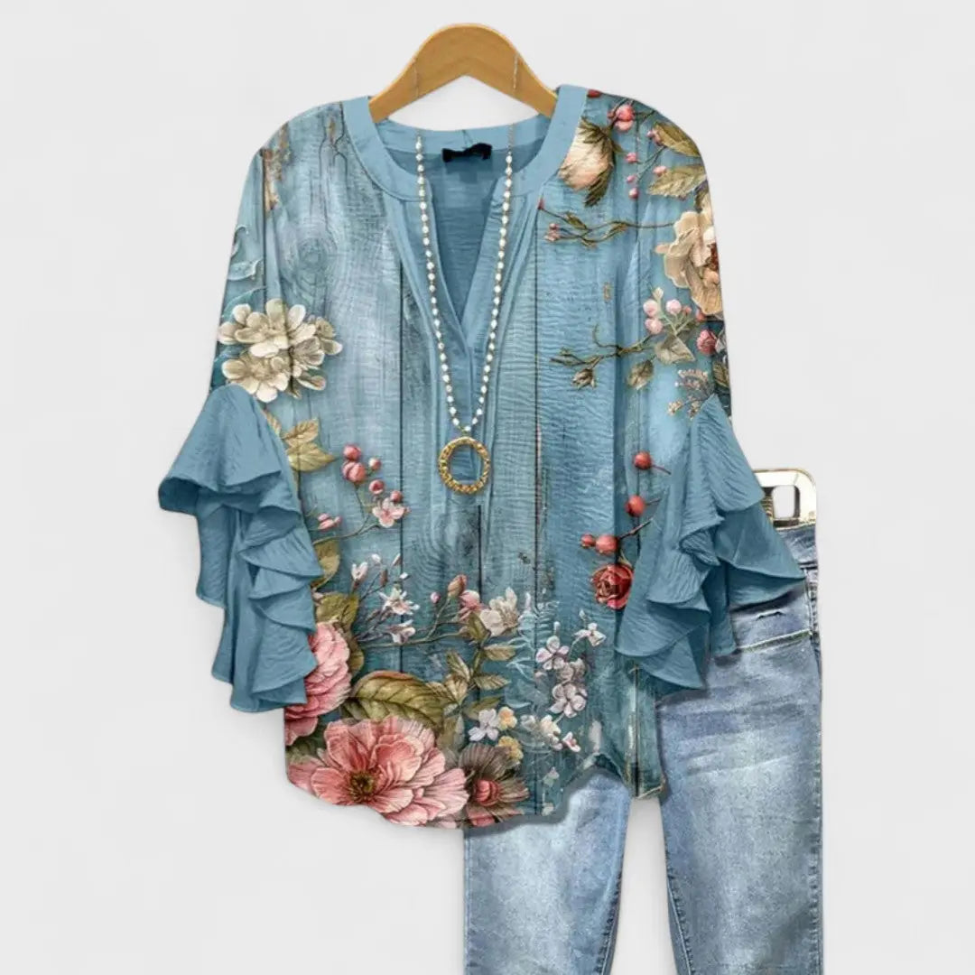 Alyssa | Women Floral Print Ruffle Sleeve Top Luvy Boutique