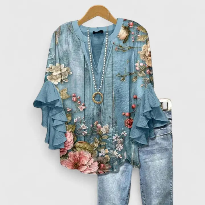 Emily | Women’s Floral Ruffle Sleeve Blouse Luvy Boutique
