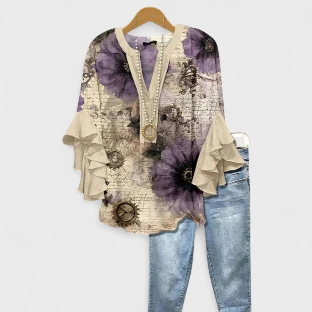 Alyssa | Women Floral Print Ruffle Sleeve Top Luvy Boutique
