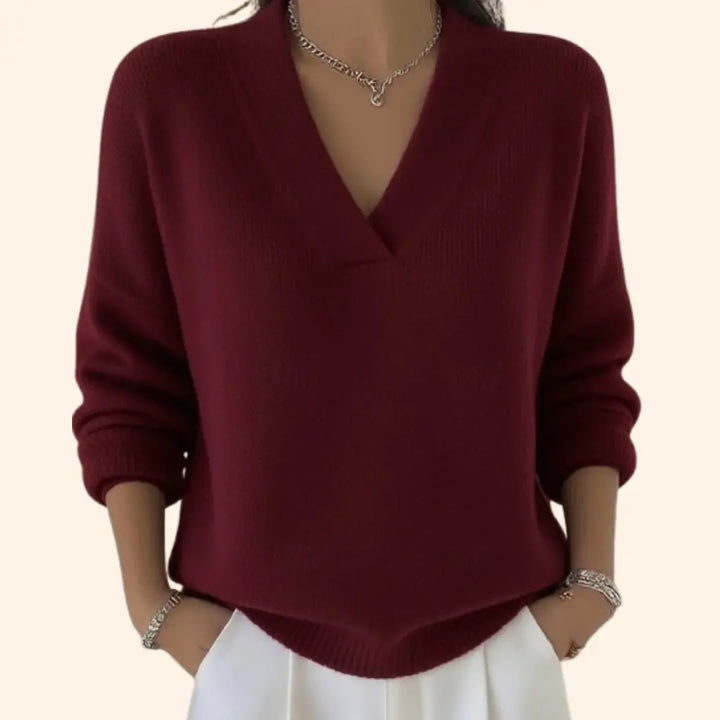 Hazel | Women V Neck Knit Pullover Sweater Luvy Boutique